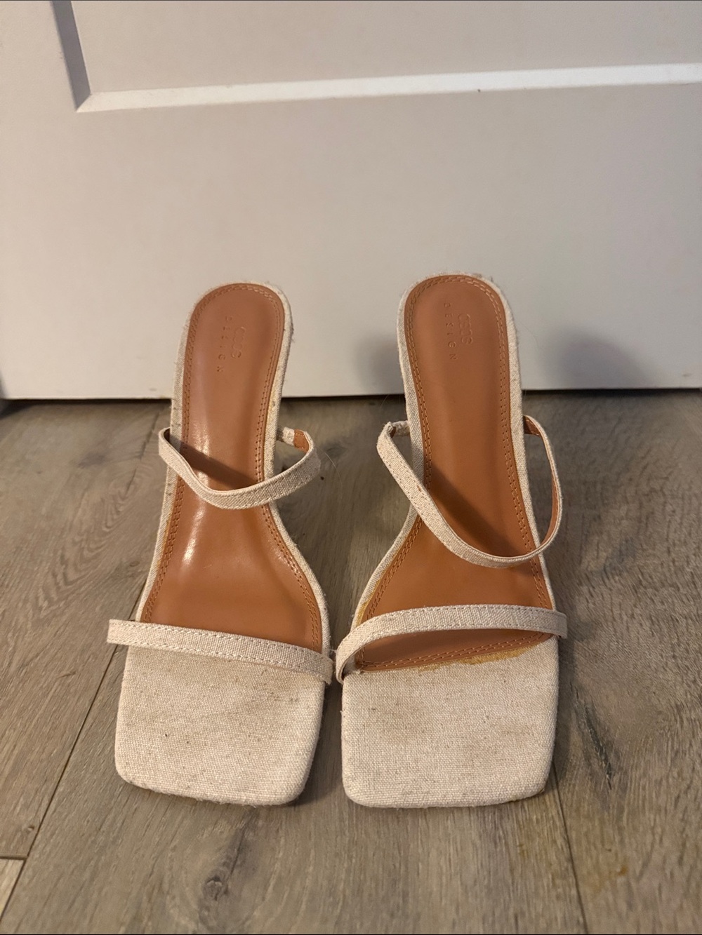 Women’s Beige Strappy Square-Toe Heeled Sandals